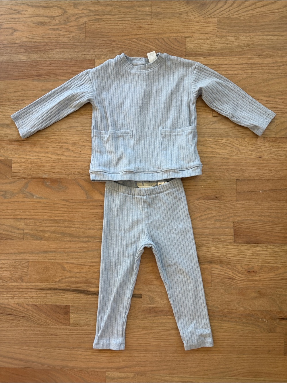 Ribbed Light Blue Kids Pajama Set — Cozy Two-Piece Sleepwear
